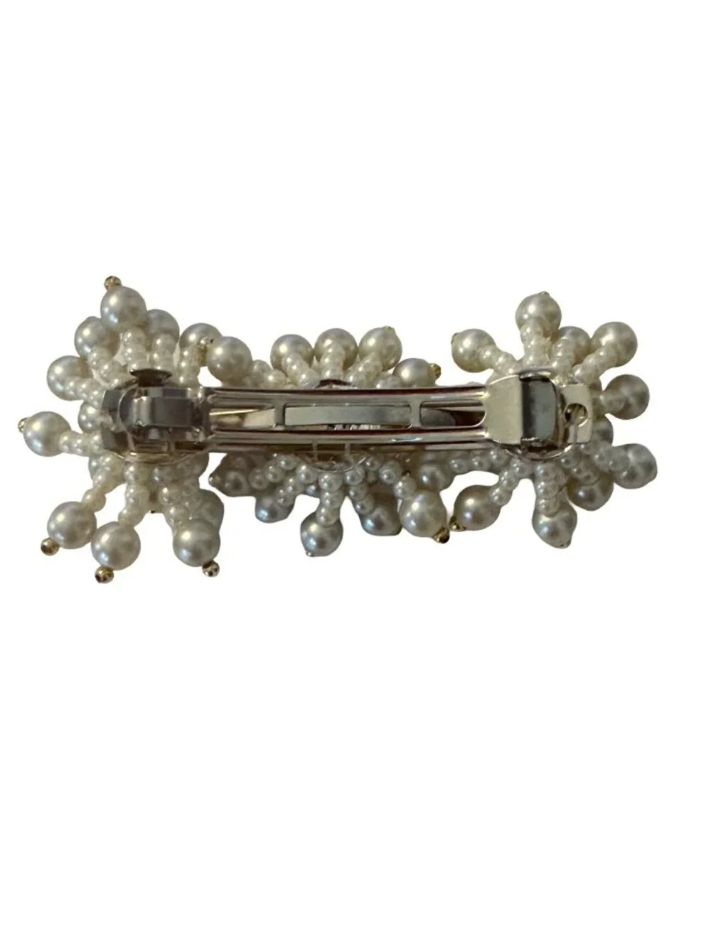 Vintage Faux Pearl Beaded Floral Hair Barrette White Gold Tone Bridal Cottagecor